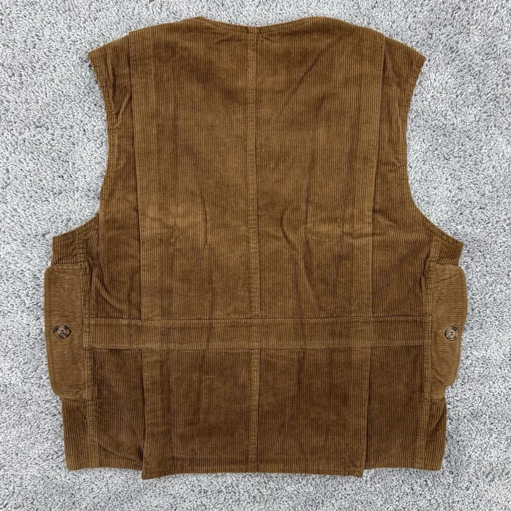 Vintage Amherst and Brock Vest Men L Brown Corduroy Lined Leather Shoulder Patch